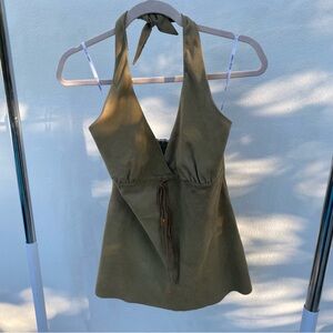 Y2K Dark Tan Goat Suede Halter Top Size Medium M
